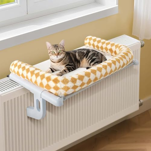 GUUSII HOME Katthängmatta Fönstersits Kattungehängande säng Fönsterbräda för inomhusbruk Stor Husdjurshylla Robust Kattsäng Tvättbar kudde Enkel att montera Ingen Borrning 56 * 38cm (Brun, S)