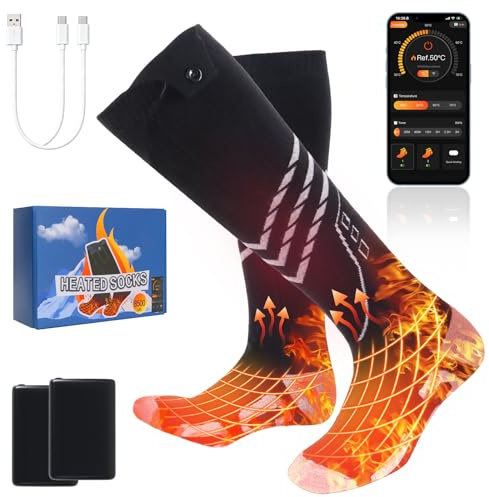 Ninonly Calzini Riscaldati per Uomo e Donna 8500mAh Controllo APP Ricaricabile Calze Riscaldati Elettrici 4 Temperature Calze Riscaldate Batteria per Sci Escursionismo Campeggio M