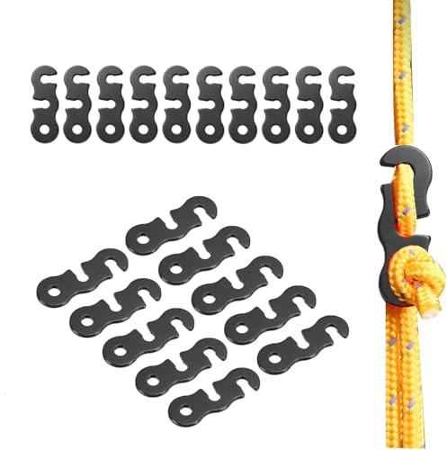20 PCS Tent Guy Rope Tensioners, S-Shaped Aluminum Alloy Cord Adjusters & Windproof Rope Buckles for Camping, Hiking, Backpacking Shelter Outdoor Gear