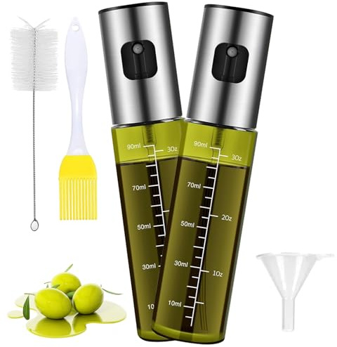 Pynzeka 2 Piezas Pulverizador Aceite Spray 100ml Spray Aceite Cocina Cristal para Cocinar Asar Ensaladas Freidora de aire Caliente
