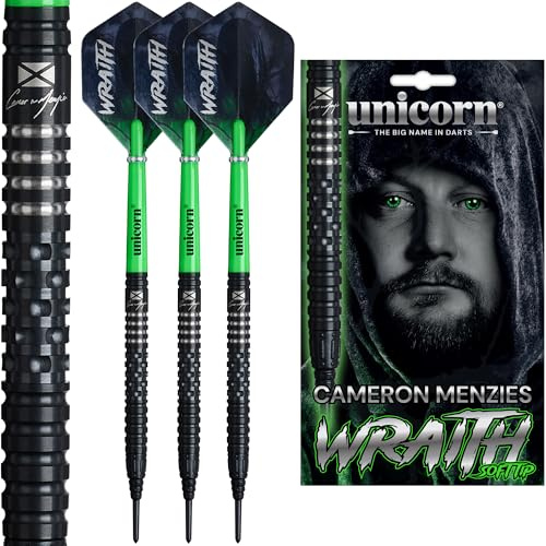 Unicorn Juego de dardos de punta suave | Cameron 'Cammy' Menzies | Wraith | Barriles de 90% tungsteno | Vuelos ultrafly duraderos | Puntos épicos | 20 g