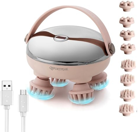 Scalp Massager Rechargeable Head Massager Scalp Stress Relax, QSPORTPEAK Cat Massager, Head Massager with 8 Massage Heads, IPX7 Waterproof, 3 Levels for Growth,Deep Clean & Stress Sliver