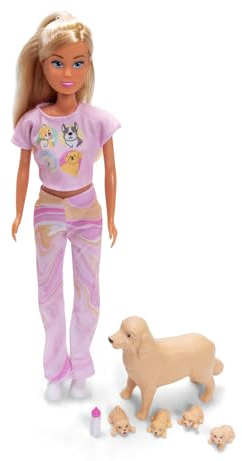 Simba Steffi Love Welcome Puppies Poupée de Mode avec Maman gestante et 2-4 Chiots avec Panier pour Chien et Accessoires, Ensemble de poupées pour Enfants, 29 cm, à partir de 3 Ans