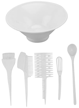 TOGEVAL 6pcs Hair Dye Comb and Hair Dye Bowl Set for DIY and Professional Salon Easy to Hold Plastic Coloring Kit Convenient to Use Colouring Tools in White
