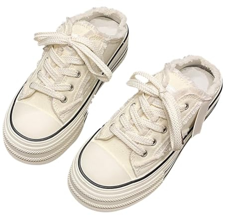 Genérico Zapatos Verano Mujer, Primavera y otoño,Zapatos de Lona sin tacón Trasero,versión Coreana,Informales,de Gruesa y Medio arrastrados. Deportes De Seguridad Trabajo (White,39)