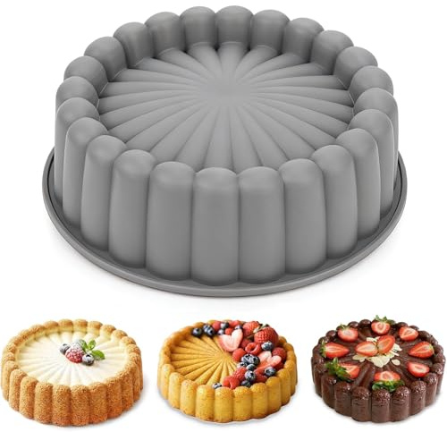 YXHZVON Silicone Cake Mould Round 20 CM Flower Cake Tins for Baking Grey | Food-grade Silicone BPA-free Non-Stick Round Cake Mold 10” Reusable Baking Pan for Cheesecake Bread Puddings