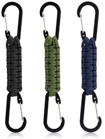 JEXOWIQ Llavero con Mosquetón de Metal para Cuello, Cuerda Trenzada de Paracord Colgante para Llaves, Clip para Cinturón o Bolso, Llavero Hombre Camping y Senderismo