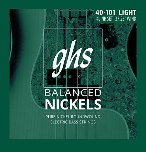 GHS Strings GHS Balanced Nickels 4 Bass Strings Light Gauge, 40-101 (37.25 Winding) (4L-NB), Silver