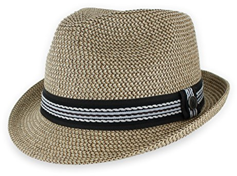 Belfry Men Women Summer Straw Trilby Fedora Hat in Blue Tan Black Luz Tan LRG