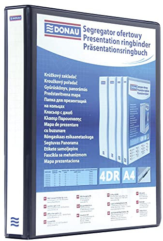 DONAU 2788204PL-01 Präsentationsringbuch Präsentationsordner Ringbuch Präsentation/Schwarz/ 4-D-Ring-Mechanik-Mechanik DIN A4 Füllhöhe 20 mm/mit Taschen/ 1 Stück