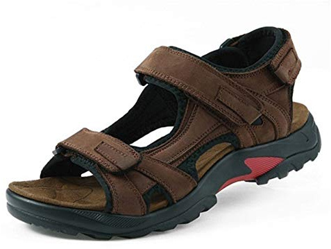 BININBOX Sandales Homme Cuir de Vachette Bout Ouvert Chaussures de Marche Été en Sandales Sports à Confortable pour Trekking Plage