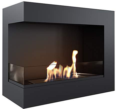KRATKI Eckkamin Delta | Biokamin 600 x 280 mm | Wandkamin mit Verglasung 4 mm | Ideal für offene und Moderne Innenräume | TÜV - Rheinland geprüft | Offen nach Links
