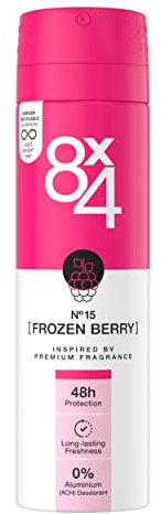 8X4 N°15 Frozen Berry Deospray (150 ml), fruchtig-floraler Duft, Deo ohne Aluminium (ACH), Deodorant mit 48h Schutz für jeden Hauttyp