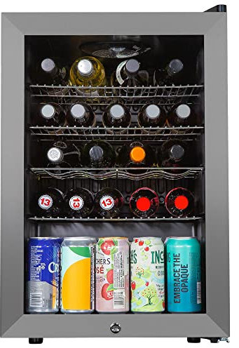 Kuhla Mini Fridge with Lock & Key 62 Litre 48 Can Drinks Beer Fridge Stainless Steel Table Top LED Light KBC2SS