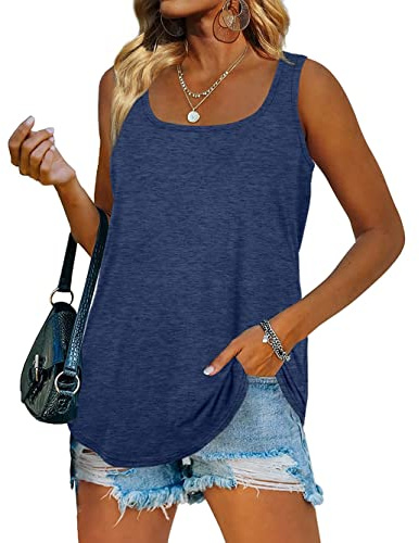 iChunhua Casual Vest Tops for Women Flowy Summer Sleeveless Basic Tank Top Blue X-Large