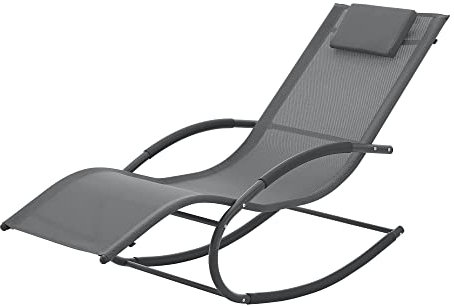 [en.casa] Schaukelliege Tarent Liegestuhl Gartenliege wetterfest 174 x 63 x 88 cm Schaukelstuhl Outdoor Sonnenliege Relaxliege mit Kopfpolster Stahlgestell bis 150 kg Dunkelgrau
