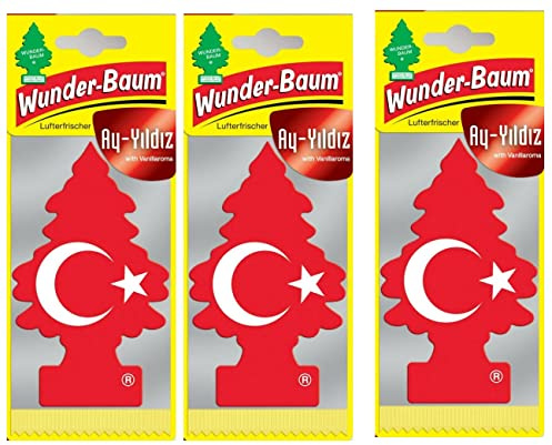 3 stycken wunderbaum Ay Yildiz turkisk flagga (vanilj) mirakelträd luftfräschare doftträd