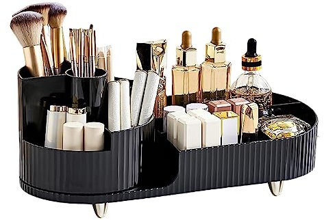 Kosmetik Make Up Organizer 360°Drehbarer Pinsel Organizer Schminktisch Organizer Kosmetik Organizer Kosmetikregal, Lidschattenpinsel Lippenstift Etui für Zimmer Decor, Schlafzimmer, Bad (Schwarz)