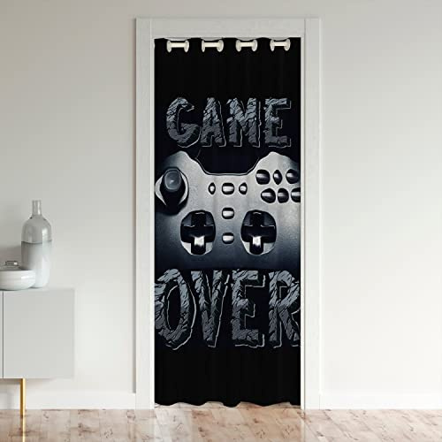 Loussiesd Spiele Türvorhang 86x203cm Tür Privatsphäre Spieler Verdunkelung Verdunkelungsvorhang Jugend Gaming Schrank Vorhang für Innentür Raumteiler Cover Konsole Spiel Controller Schwarz