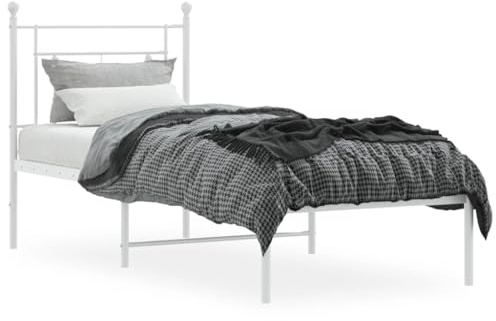 vidaXL Sängram med huvudgavel metall vit 80x200 cm, säng, metallsäng, metall sängram, sängar, metallsängar, metall sängramar, gästsäng, gästsängar