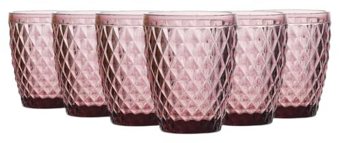 TRESV Set de 6 Vasos Colores o Transparente, Vaso de Cristal agua de 250 ml, Vaso de Agua y Bebidas, Aptos para Lavavajillas (Rosa)