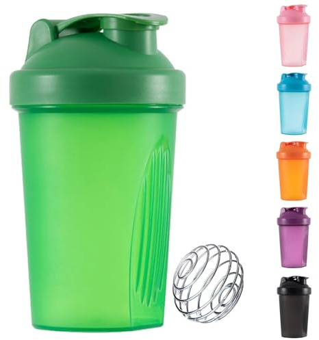 La botella mezcladora de proteínas incluye mezclador de bola de alambre, 400 ml, a prueba de fugas, sin BPA, perfecta para mezclar batidos en polvo, apta para lavavajillas (verde)