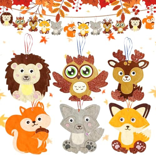 Huahuanghui 12 Pcs Bricolage Automne Animal Créations, Activité Manuelle Animaux pour Enfants, Kits Bricolage d'automne en Feutre pour Enfants, Kits Bricolage Animal Enfants, Decoration Automne