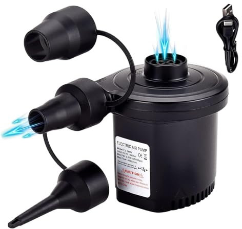 Elektrische Luftpumpe, 4000mAh Tragbare Luftpumpe mit Schnelles Aufblasen/Entleeren Mini Luftmatratzenpumpe Wiederaufladbare Elektrische Pumpe mit 3 Düsen für Kinder Planschbecken Schwimmbad