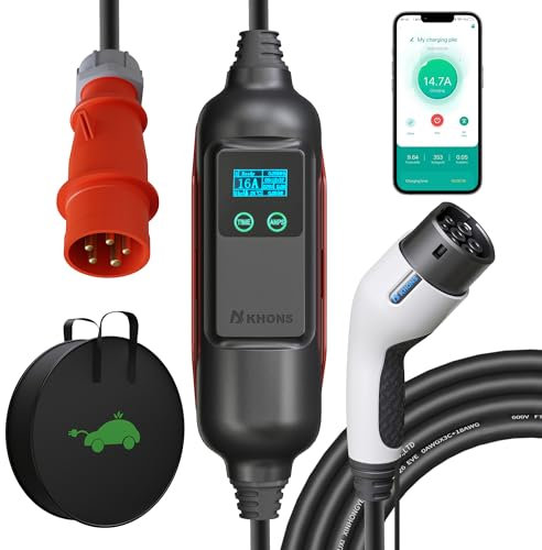 Youwoauto Wallbox 11KW 3-phasig 16A Typ 2 Ladekabel mit CEE Stecker, IP65 Mobile Wallbox Ladestation mit Einstellbarer Ladeleistung, APP-Steuerung Tragbare EV-Ladestation für IEC 62196-2 (5 Meter)