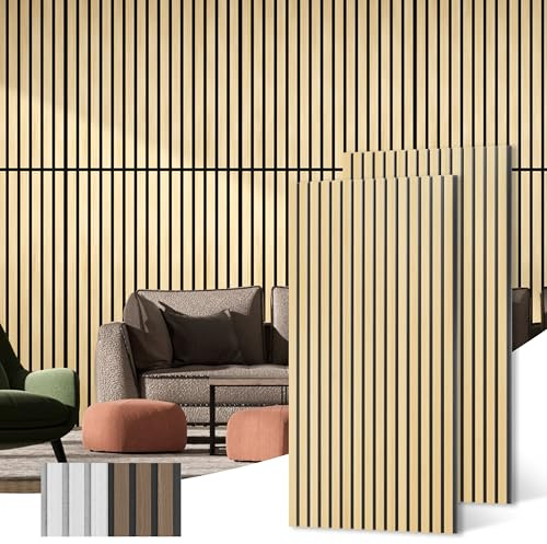 Acoustic Wood Wall Panels, 2-Pack 45.3 x 23.6 Soundproof Wall Panels, Wood Slat Wall Panels for Wall Decor, Natural Oak