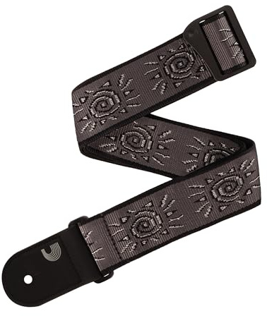 D'Addario Guitar Strap - Acoustic & Electric Guitar Accessories - Eco Leather Ends - Vintage Sun, Silver