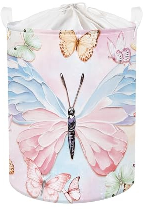 HUUMONSS Grande Cesta Ropa Sucia Bebe Mariposa Pastel 3D para Chica Plegable Cestos Almacenaje Ropa Juguetes para Habitación Infantil Dormitorio, Colorido, 63L