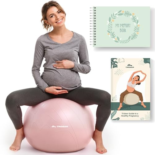 Trideer Pregnancy Ball - Exercise & Yoga Ball for Labor, Maternity & Postpartum Recovery, Eco-Friendly, Non-Latex, Includes Pregnancy Guide & Baby Memory Book