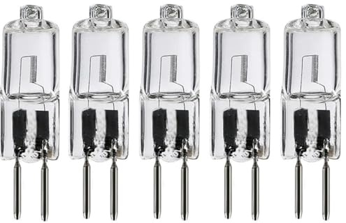 UGEFKMQ 5PCS Lampadina Alogena G5.3 20W 12V Mini Faretto Lampadine Capsula Trasparente Lampadina G5.3 50W Lampada Alogena GU5.3 base a doppio ago Bianco Caldo 50W