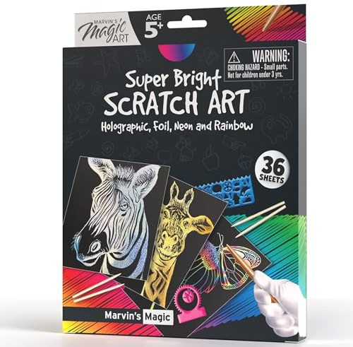 Marvin's Magic - Scratch Art Kit for Kids - 36 Rainbow Sheets, 4 Wooden Styluses, Stencils & Spirograph - Creative DIY Drawing Paper for Boys & Girls - Arts & Crafts Gift Set Ages 5-12