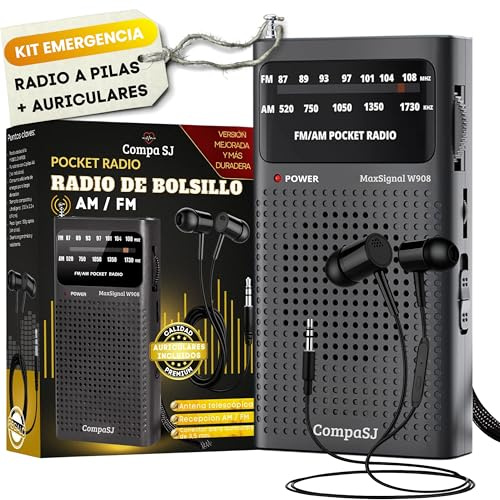 SUPER MAX Radio a Pilas Portátil Pequeña Am/FM Transistor Analógica de Bolsillo Fácil de Usar Señal Fuerte Kit Emergencia Entrada Auriculares Para Personas Mayores Familia Viajes AA Auriculares Regalo