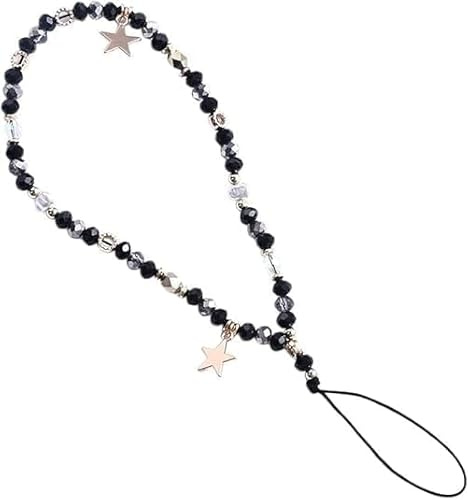 Wwyan Black Five-Pointed Star Pendant Beaded Strap, Cute Mobile Phone Strap Detachable Lanyard, Decor and Cell Phone Charms, Car Keychain