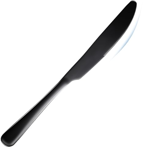 MNLWSP Dinner knives Food-Grade Stainless Steel butter knives set of 6 black knife 9Inch seamless easy to clean Dishwasher Safe (Black)
