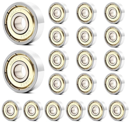GNALIA Roulement 608 20 Pièces Argent 8X22X7Mm, Roulement À Billes Double Blindage Pour Skateboard, Roller Et Longboard
