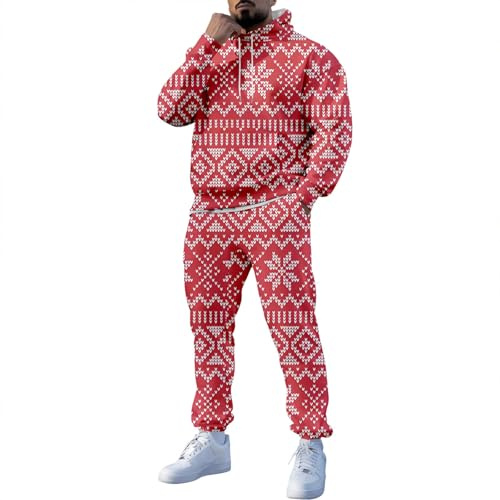 MJGkhiy Combinaison Homme Complet Coton Noël Sweat À Capuche Et Pantalon De Jogging Ensemble Rouge Complet Gym Suivi De Noël Vêtements De Sport Complète Drôle Survêtements De Gymnastique, rouge, S