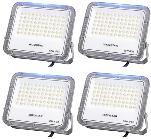 Aigostar Faretto LED Esterno: Proiettore da esterno 50W 6500K- Proiettore da Esterno 4500LM Impermeabile IP65 per Cortile, Giardino, Garage, 4 Pacchi