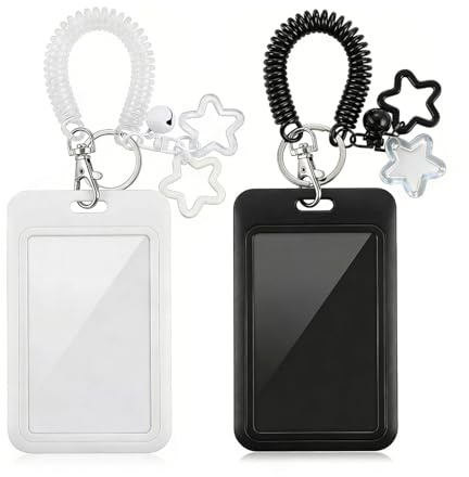 Lot de 2 porte-cartes photo avec porte-clés, porte-cartes photo Kpop, étui de carte d'identité avec pendentif étoile et clochette, porte-badge transparent, pour album d'idole, affichage de cartes
