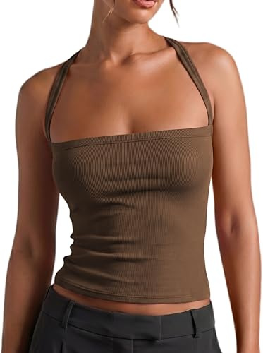 Xiaoliny Canotta Donna Estivo Halter Top Scollo Quadrato con Incrociato Schiena Y2K Tops in Costine Casual T-Shirt Senza Maniche Sexy Slim Fit Tank Top Sportiva Maglietta Corto Basic Sottogiacca