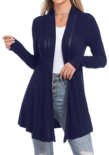 Sykooria Cardigan Lungo Donna Aperto Manica Lunga Leggero | Aperto sul Davanti, Manica Lunga, Linea Lunga, Maglia Leggera e Traspirante, Primavera Estate Autunno, Ufficio e Tempo Libero