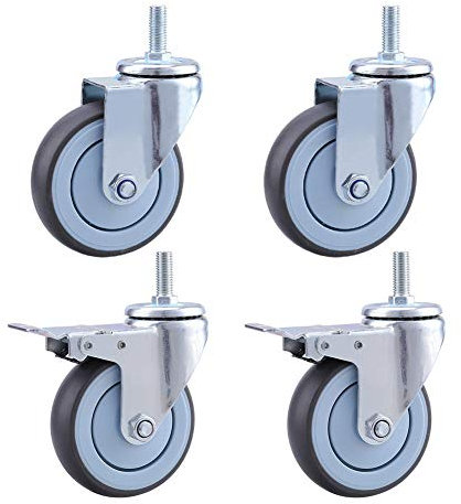 Schwerlastrollen für möbel Gewinde M12 Leise Gummirollen für den industriellen Transport Lenkrollen mit Bremse 600kg Universal Doppellager 3 '' / 4 '' / 5 '' für Wagen Werkbank Holzboden 4 Stück