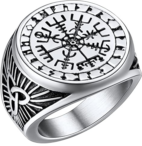 FaithHeart - Anillo para hombre de acero inoxidable personalizado con runa/cabeza de lobo vikingo