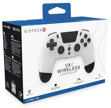 Gioteck VX4 VX4 Wireless Controller für PlayStation 4 (PS4) - Weiß mit programmierbaren Rücktasten - Bluetooth-kompatibel