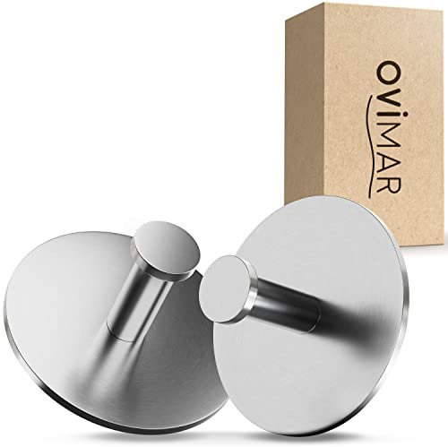 ovimar gancio per asciugamani set di 2 Hirstholm senza foratura in acciaio inox argento | come portasciugamani autoadesivo può essere utilizzato anche come porta strofinacci o porta giacca