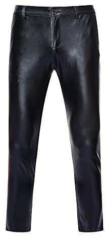 NewL Pantaloni da Discoteca da Uomo, con Rivestimento in Oro Lucido, Metallizzati, per palcoscenico, cantante, Discoteca, Nero, XL