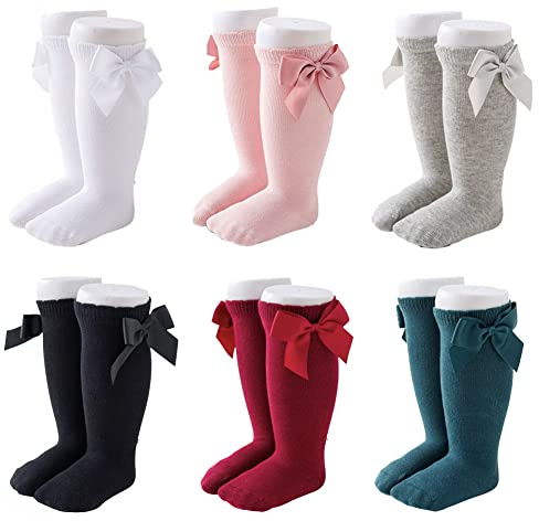 FedMois Calcetines Hasta la Rodilla con Lazo para Bebé Niñas Pack de 6, 1-3 años